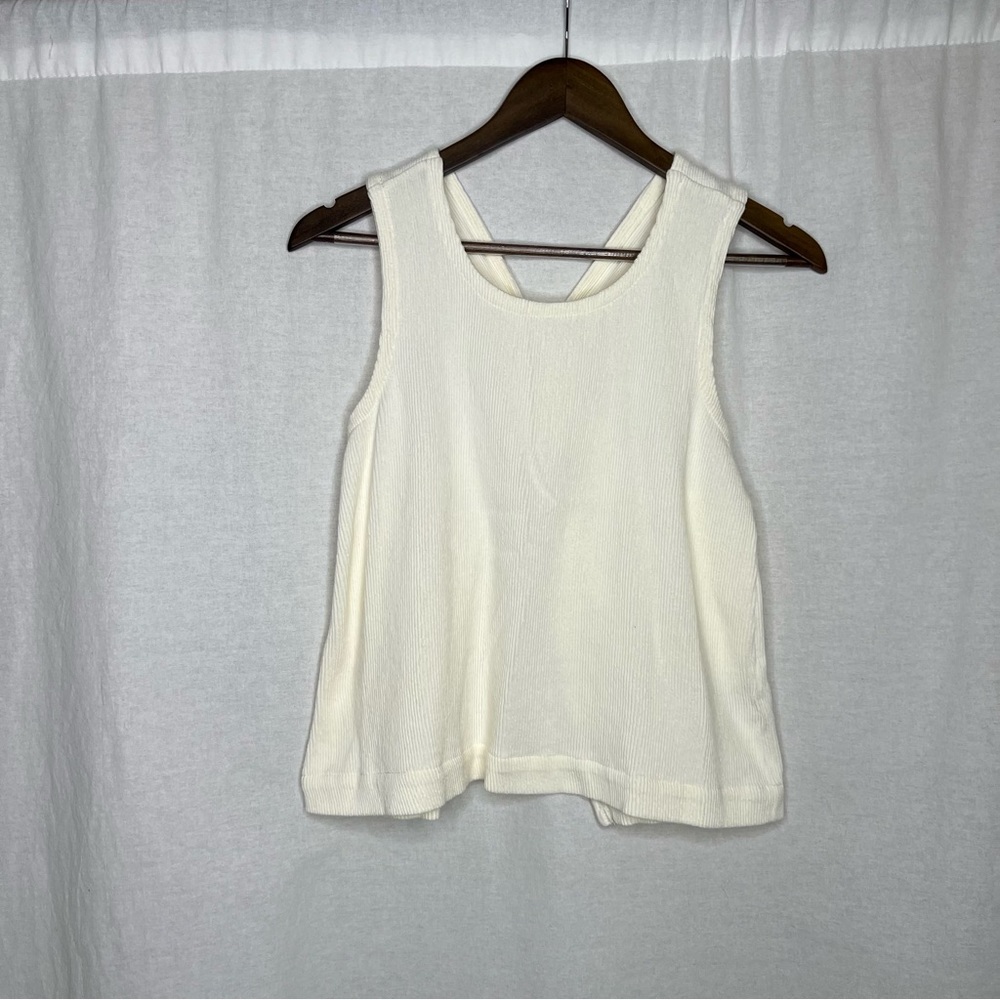 Madewell Ivory Open Back Cross Ribbed Tank Top - Size Small